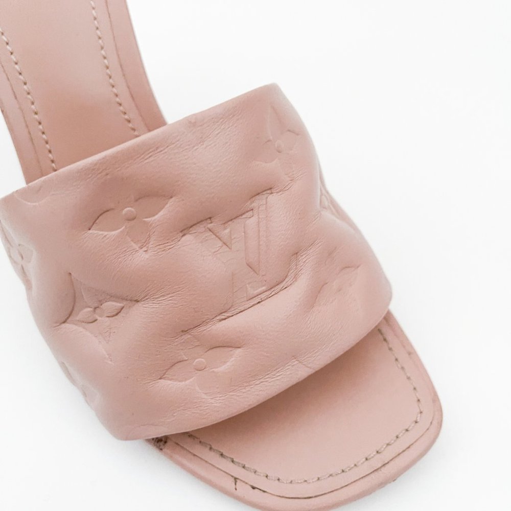Louis Vuitton Revival Mule Monogram Heel Padded Heels Sandals Natural Nude Beige - Picture 12 of 16